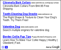Adsense ads from a dog-related blog.